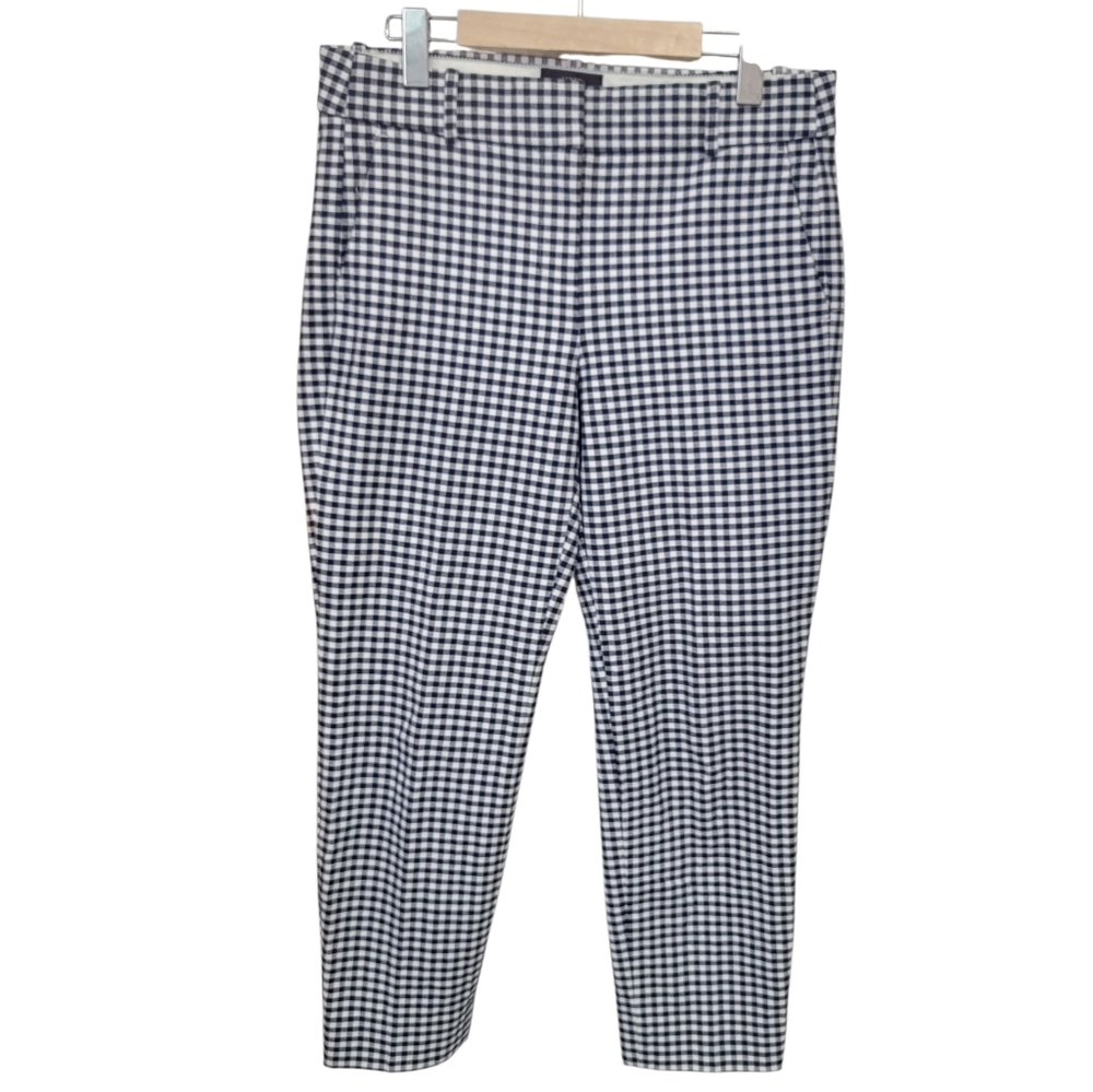J. Crew Cameron Bi-Stretch Navy Gingham Checked Cropped Pants Cotton Womens Sz 6 - Picture 8 of 16
